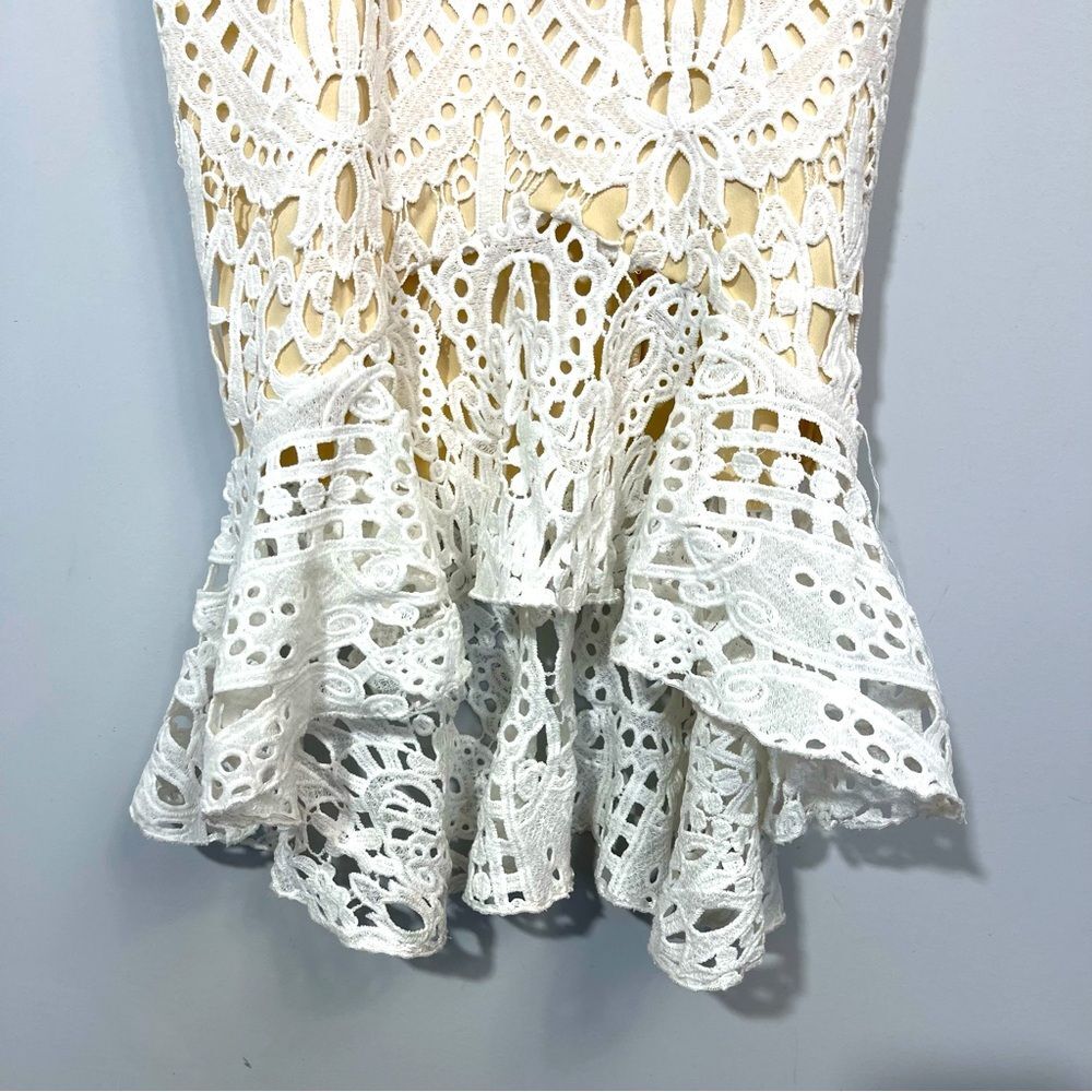 Superdown Tina Ruffle Midi Dress in White Lace Crochet Eyelet Overlay M Revolve - Picture 9 of 16